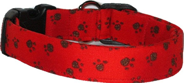 Muddy Pawprints Red Handmade Dog Collar